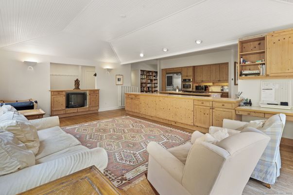 Interior, Kitchen, Living room, Recessed Lighting, Stainless Steel Appliances, Wood Texture Flooring