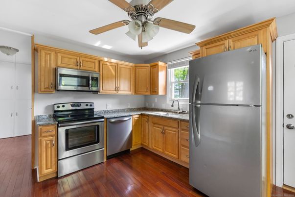 Interior, Kitchen, Stainless Steel Appliances, Wood Texture Flooring