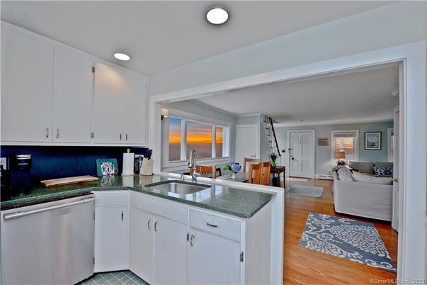 Interior, Kitchen, Living room, Recessed Lighting, Wood Texture Flooring