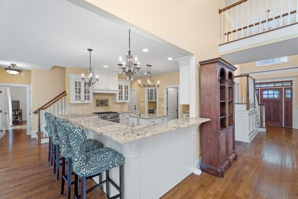 Chandelier, Interior, Kitchen, Recessed Lighting, Wood Texture Flooring