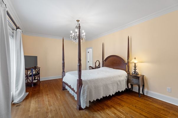 Bedroom, Chandelier, Interior, Wood Texture Flooring
