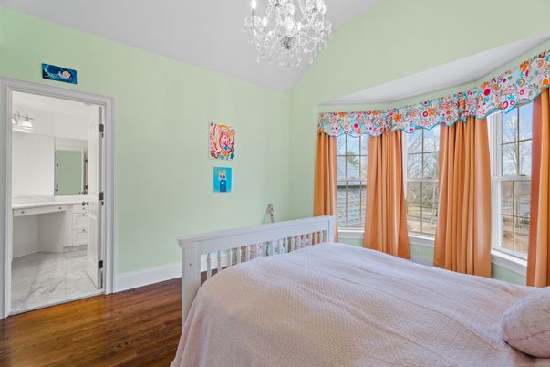 Bedroom, Chandelier, Interior, Wood Texture Flooring