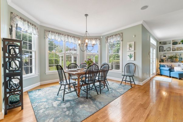 Chandelier, Dining room, Interior, Pendant Lights, Wood Texture Flooring