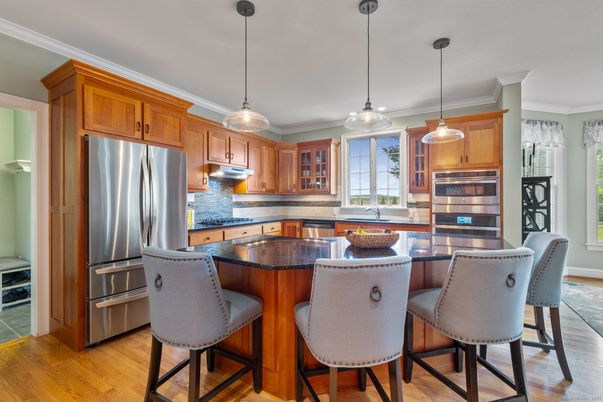 Interior, Kitchen, Pendant Lights, Stainless Steel Appliances, Wood Texture Flooring