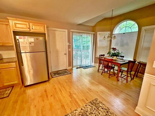 Dining room, Interior, Kitchen, Pendant Lights, Wood Texture Flooring