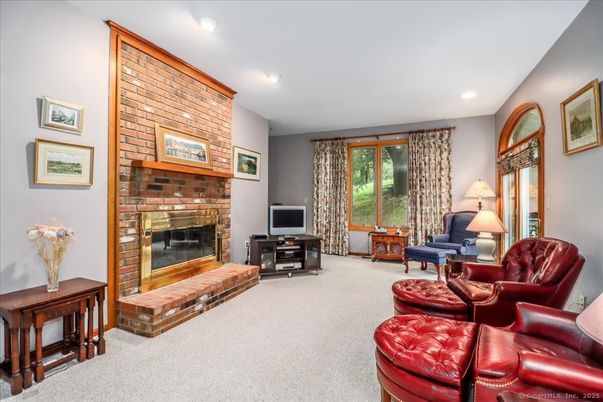Fireplace, Interior, Living room, Recessed Lighting, Stone Walls