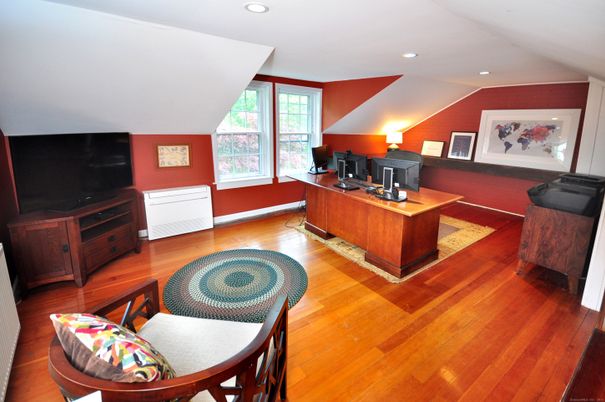Home Office, Interior, Recessed Lighting, Wood Texture Flooring