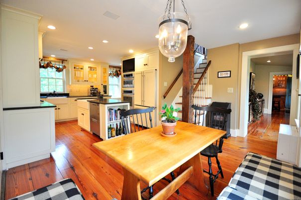 Dining room, Interior, Kitchen, Recessed Lighting, Stainless Steel Appliances, Wood Texture Flooring