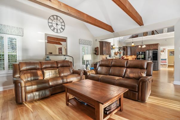 Interior, Kitchen, Living room, Pendant Lights, Wooden Beams, Wood Texture Flooring