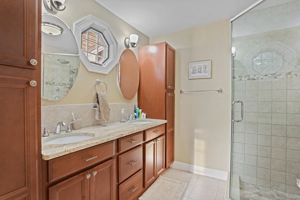 Bathroom, Dual Sink Vanities, Glass Shower, Interior