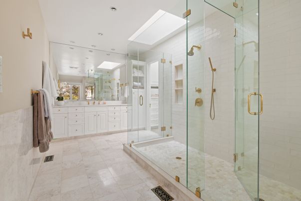 Bathroom, Dual Sink Vanities, Glass Shower, Interior, Recessed Lighting