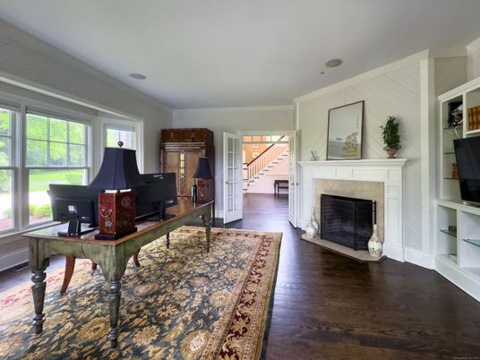 Fireplace, Home Office, Interior, Wood Texture Flooring