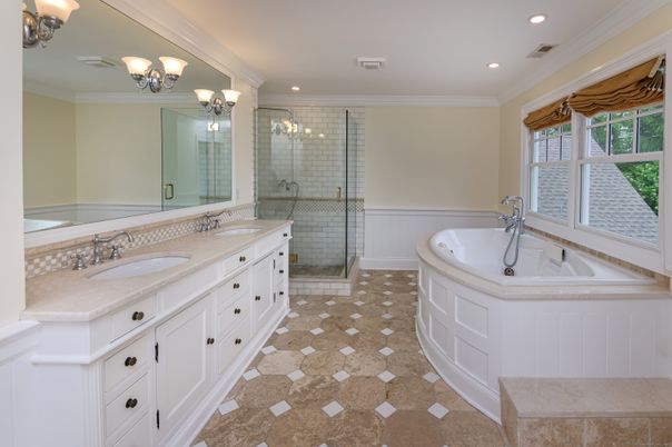 Bathroom, Dual Sink Vanities, Glass Shower, Interior, Recessed Lighting
