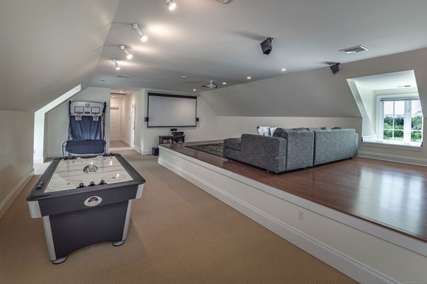 Game Room, Interior, Recessed Lighting, Wood Texture Flooring