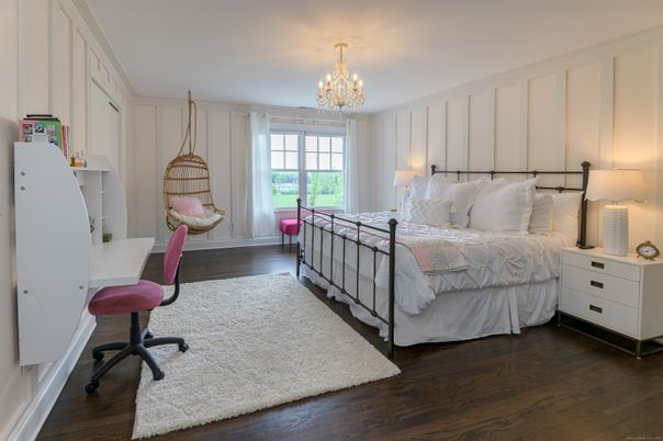 Bedroom, Chandelier, Interior, Wood Texture Flooring