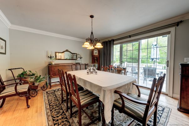 Dining room, Interior, Pendant Lights, Wood Texture Flooring