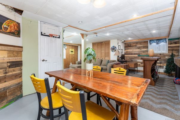 Dining room, Interior, Recessed Lighting, Wooden Walls