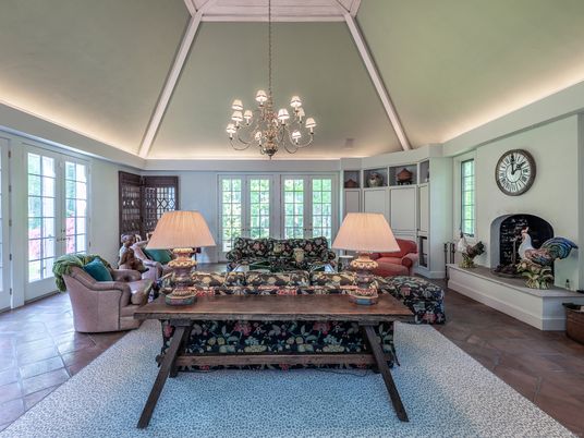 Chandelier, Fireplace, Interior, Living room, Wooden Beams