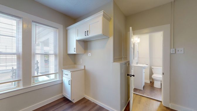 Bathroom, Interior, Washer, Wood Texture Flooring