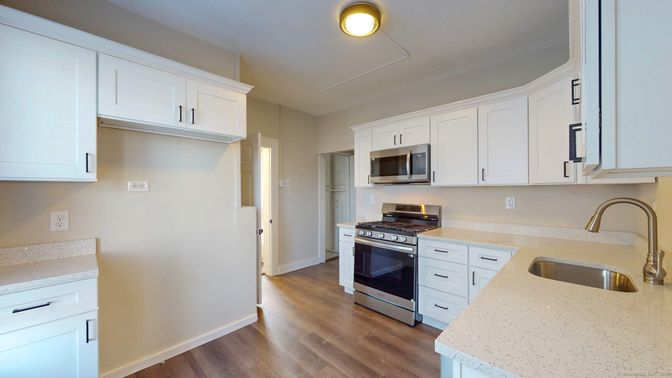 Interior, Kitchen, Stainless Steel Appliances, Wood Texture Flooring