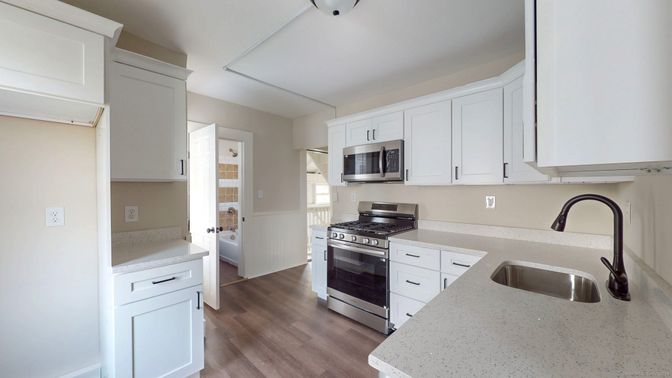 Interior, Kitchen, Stainless Steel Appliances, Wood Texture Flooring