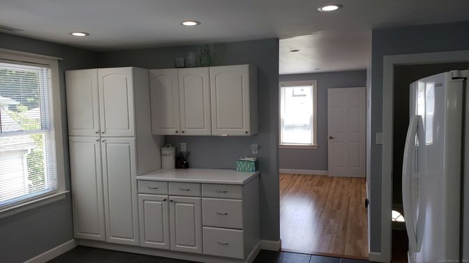 Interior, Kitchen, Recessed Lighting, Wood Texture Flooring