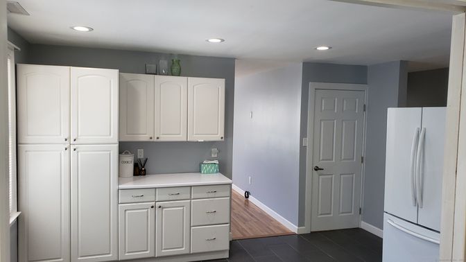 Interior, Kitchen, Recessed Lighting, Wood Texture Flooring