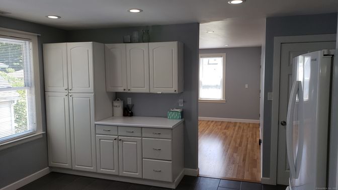Interior, Kitchen, Recessed Lighting, Wood Texture Flooring