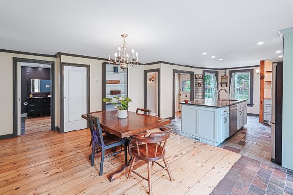 Chandelier, Dining room, Interior, Kitchen, Recessed Lighting, Wood Texture Flooring