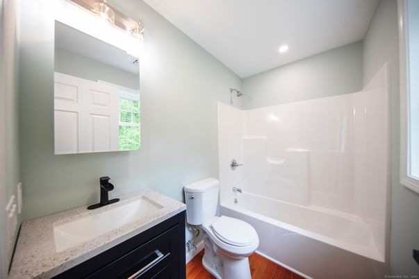 Bathroom, Interior, Recessed Lighting, Wood Texture Flooring
