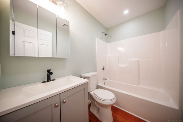 Bathroom, Interior, Recessed Lighting, Wood Texture Flooring