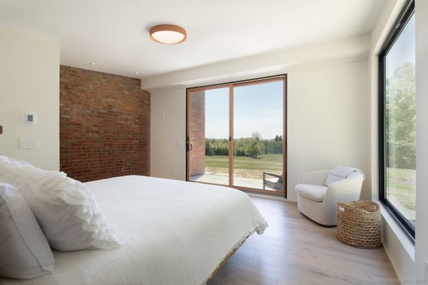 Bedroom, Interior, Recessed Lighting, Stone Walls, Wood Texture Flooring