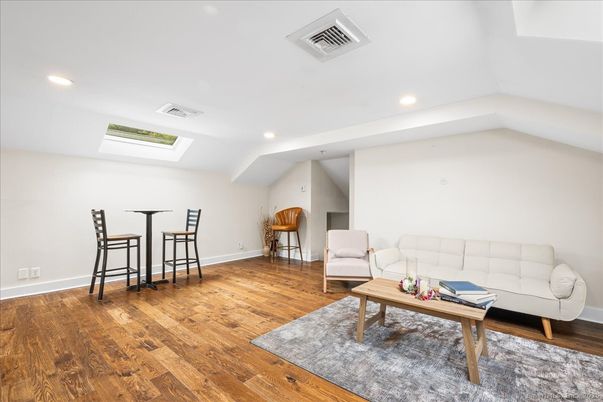 Dining room, Interior, Living room, Recessed Lighting, Wood Texture Flooring
