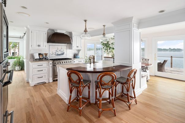 Interior, Kitchen, Recessed Lighting, Stainless Steel Appliances, Water, Wood Texture Flooring