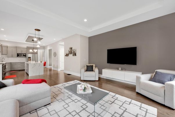 Interior, Kitchen, Living room, Pendant Lights, Recessed Lighting, Stainless Steel Appliances, Wood Texture Flooring