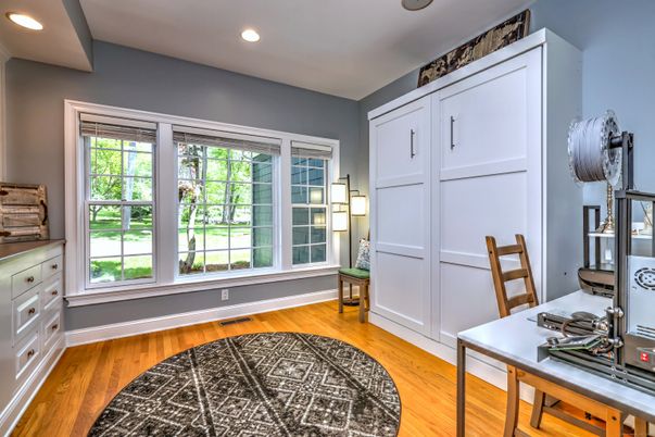 Home Office, Interior, Recessed Lighting, Wood Texture Flooring