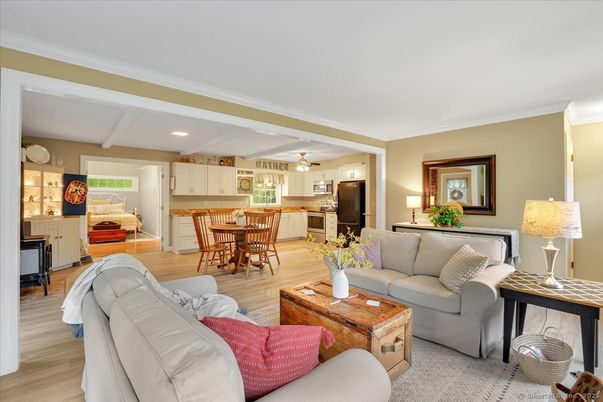 Dining room, Interior, Kitchen, Living room, Recessed Lighting, Wood Texture Flooring