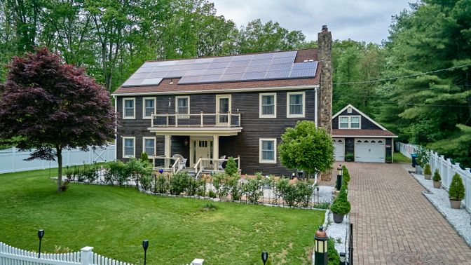 Backyard, Detached Garage, Exterior, Facade, Solar Panels, Georgian