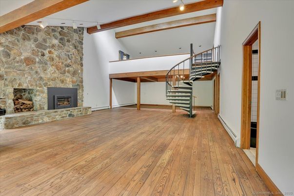 Fireplace, Interior, Stone Walls, Wooden Beams, Wood Texture Flooring