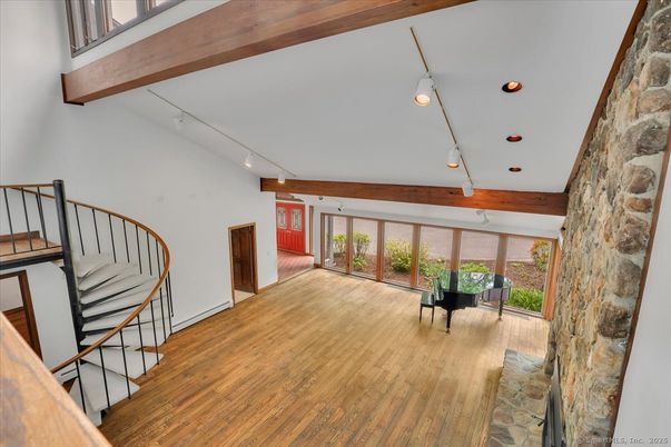 Interior, Pendant Lights, Piano, Recessed Lighting, Wooden Beams, Wood Texture Flooring