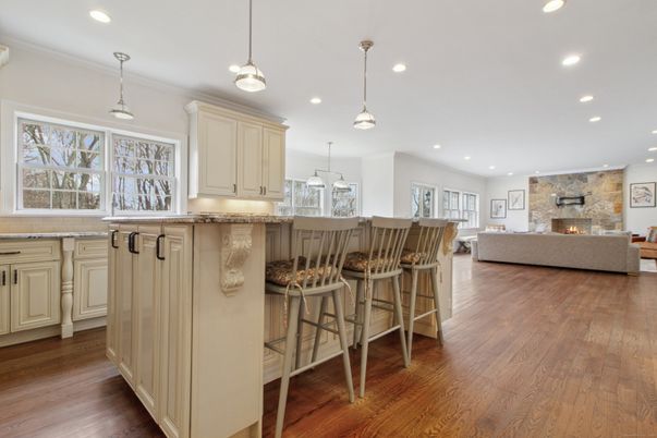 Fireplace, Interior, Pendant Lights, Recessed Lighting, Wood Texture Flooring