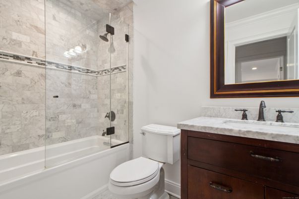 Bathroom, Glass Shower, Interior, Marble Walls, Recessed Lighting
