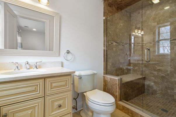 Bathroom, Glass Shower, Interior, Recessed Lighting