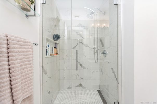 Bathroom, Glass Shower, Interior, Marble Walls