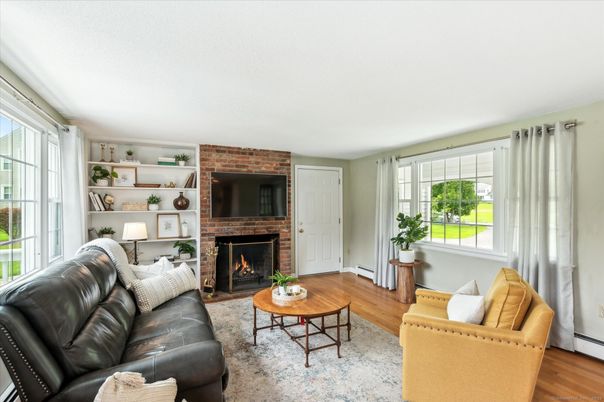 Fireplace, Interior, Living room, Stone Walls, Wood Texture Flooring