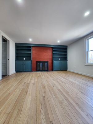 Empty room, Fireplace, Interior, Recessed Lighting, Wood Texture Flooring
