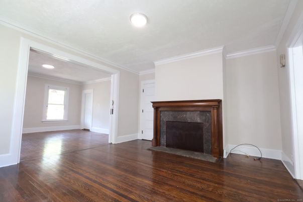Empty room, Fireplace, Interior, Recessed Lighting, Wood Texture Flooring