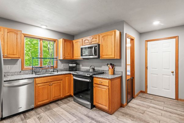 Interior, Kitchen, Recessed Lighting, Wood Texture Flooring