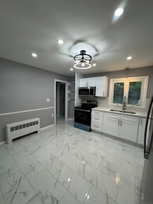 Interior, Kitchen, Marble, Pendant Lights, Recessed Lighting, Stainless Steel Appliances
