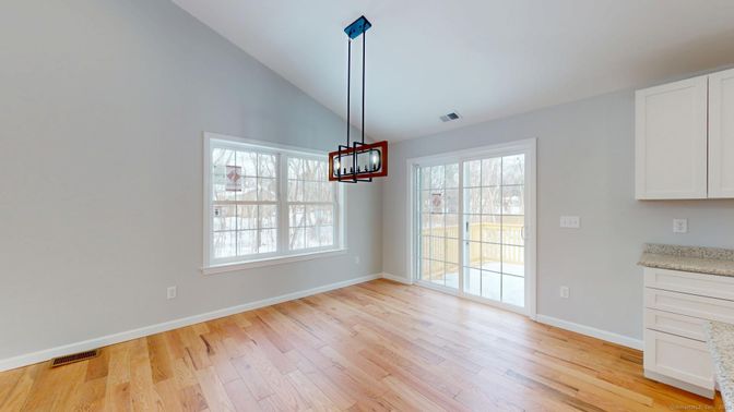 Empty room, Interior, Pendant Lights, Wood Texture Flooring